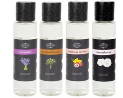 Scentchips Lavendel + Tropical Wood + Freesia & Lychee + Moonflower - Geurolie Voor Oliebrander Set van 4 - Parfum Olie - Geurolie Voor Lampenolie - Geurlamp Olie - 200ml x 4