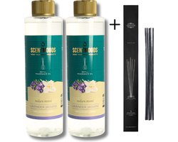 Scentmoods Geurstokjes Navulling Lavendel Jasmijn Set van 2 + 12 Geurstokjes - Geurverspreider - Luchtverfrisser - Huisparfum - 400ml x 2