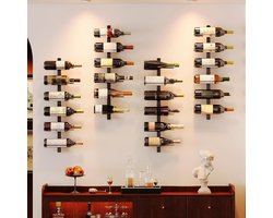 SCH® Wijnrek Muur - Wijnrek - Wijnrekken - Zwart - ‎8cm x 26cm x 163cm