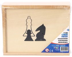 Schaakstukken in kistje 19 x 15,5 cm.