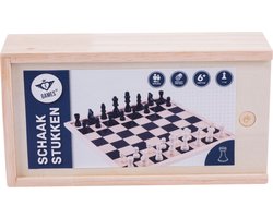 Schaakstukken Set – 32 Stuks van Essenhout – Zwart & Naturel – Houten Kistje – Hoogte Koning 77 mm – Luxe schaakset – Longfield Games