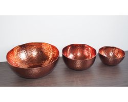 Schaal - 3 set - Ø 21cm - Ø15cm - Ø11.5cm - Gehamerd - Rood koper - Aluminium - Hoog: 6.5cm -7.5cm - 5.5cm.