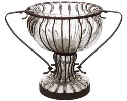 Schaal glas/metaal 33x21x24cm