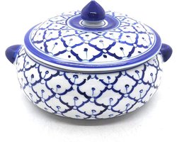 Schaal met deksel - Kom deksel - Serveerschaal/kom -Rijstkom - Blauw/wit - 15 cm