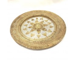 Schaal Rotan Dienblad | Wanddecoratie | Decoratie | Zwart | Wit | Varios | 55 cm | Handgemaakt