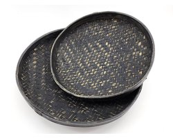 Schaal rotan set van 2 34x8x30x6cm zwart