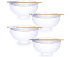 Schaal voor Ramen met Eetstokjes Porselein Wit 20 cm / 1,6 l 4 stuks - Fruitschaal - Serveerschaal - Schaaltje