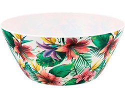 Schaaltje met plant en bloem print SANDER - Geel / Roze / Groen - Melamine - ⌀ 15 x h 7 cm - Set van 2 - Schaaltje - Bestek - Eten - Diner