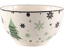 Schaaltjes porselein met kerstboom afbeelding Ø14cm set van 6