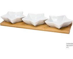 Schaaltjes set a 3 op bamboe plank