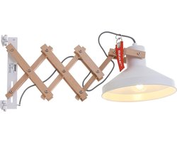Schaarlamp Woody | 1 lichts | wit | hout / metaal | Ø 23 cm | verstelbare wandlamp | scandinavische look | modern / landelijk / industrieel design