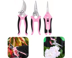 Schaarset - Snoeischaar - Bloemschaar - Bloemschikschaar - Roosenschaar - Druivenschaar - Met handvat - Duurzaam - Inspanningsbesparend - Tuinaccessoires - Geschikt voor planten, fruit, tuin (roze, meerdere maten)