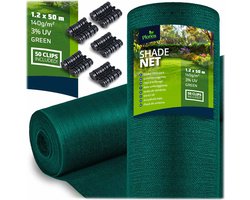 Schaduwdoek 1,2x50m 140g/m2 + 50 klemmen groen