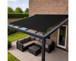 Schaduwdoek - 3x5m - hdpe 320 gr - incl clips en touw – uv- & weerbestendig - zonwering -zwart - recht