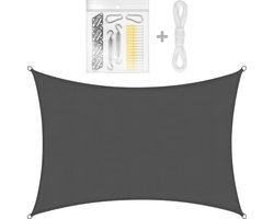 Schaduwdoek Rechthoek Waterafstotend en UV Werend – 3 x 4 m - Inclusief bevestigingsset – Donkergrijs