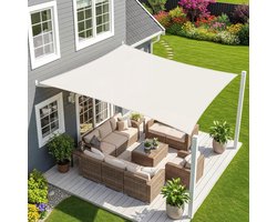 Schaduwdoek Rechthoek - Zonnescherm - 2.5x3 m - Waterdicht Schaduwzeil - Zonnezeil Creme - 250x300 cm - UV-bescherming - PES Polyester - Waterafstotend Luifeldoek - Zonwering voor Tuin, Terras & Balkon - Inclusief Bevestigingskoorden