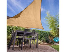 Schaduwdoek Schaduwdoek Driehoek 5x5x5m Sand - Incl. Montagekoord - Zonwering van Hoogwaardig HDPE - Tot 95% UV-Werend - Windbestendig Zonnedoek - Terras Luifel - Schaduwnet - Zonneluifel - Incl. Montagekoord - Zonwering van Hoogwaardig HDPE - Tot