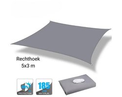 Schaduwdoek - Zonnendoek - Tarp - Rechthoek - 5x3 - Grijs - Waterdicht - PU Coating - UV bescherming - Handmatig bevestigen met Touwen