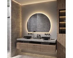 Schaere - Organische Half Ronde Badkamerspiegel - Indirecte Verlichting - Spiegel Verwarming - Instelbare Lichtkleur - Dimfunctie - 140x106 cm