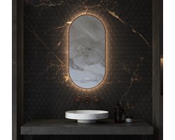 Schaere Ovale Badkamerspiegel - Design spiegel - Indirecte Verlichting - Spiegel Verwarming - Touch Sensor - Kleurenwissel - Koperen Frame - 40 x 90 cm