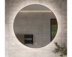 Schaere Ronde Badkamerspiegel - Design spiegel - Indirecte Verlichting - Spiegel Verwarming - Touch Sensor - Dimfunctie - Koperen Frame - 100 x 100 cm