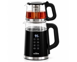Schäfer Digitale Turkse Theepot met Volledig Touchscreen - Elektrische Caydanlik Cayci Demlik 2,9 Liter - Glazen Theepot 1,2L en Waterkoker 1,7L - 1500W - Temperatuurregeling - Warmhoudfunctie - Semaver Samovar - RVS Theefilter - Zwart - Touchpaneel