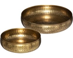 Schalen set van 2 stuks goudkleurig bewerkt metaal d. 30.5cm en 20 cm