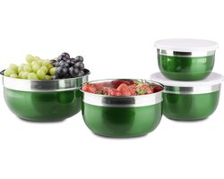 schalenset - 4-delig - rvs - deksel - 9 x 18,4 x 18,4 cm - groen