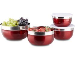 schalenset - 4-delig - rvs - deksel - 9 x 18,4 x 18,4 cm - rood