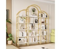 Schap van 170 x 26 x 190 cm in een eenvoudige stijl, stalen MDF-buismateriaal, vijf lagen opbergruimte, unieke wolkvorm, eenvoudig te monteren en te reinigen, goud + wit
