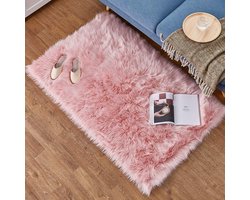 Schapenvacht Tapijt - Kunstbont Vloerkleed Imitatie Lamsvacht - Langharige Deken Wol Look - Vloerkleed voor naast het Bed of Bank - Luxe Decoratie voor Woonkamer Slaapkamer