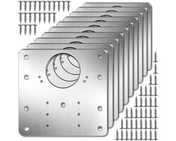Scharnier Reparatie Plaat - 10 Stuks met 60 Schroeven - Geschikt voor Keukenkast en Kastdeur - Reparatieplaat - Bevestingsplaat RVS - 9 x 9 CM