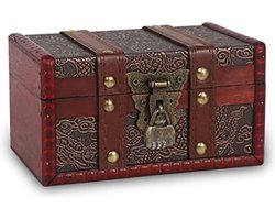 Schatkist met cijferslot - vintage houten schatkist - kleine schatkist - kinderverjaardag - schatkist met slot van leer - kist van hout voor bewaren en decoreren (16 x 10 x 9 cm)