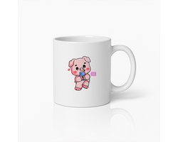 Schattig Biggetje met Smartphone Mok – Lief Cartoon Koffiebeker Cadeau voor Dierenliefhebbers