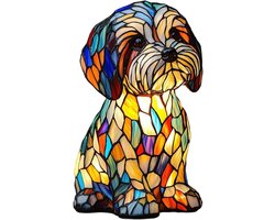 Schattig hondenbureau-nachtlampje - ca. 17 cm - Bureaulamp in de vorm van een puppy van hars - met USB-interface - geschikt voor slaapkamers, kinderkamers en kantoren