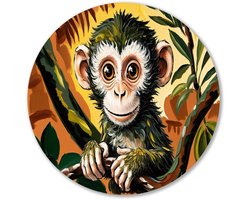 Schattige aap met jungle achtergrond - Aap muurcirkels - Wandbord dier - Expressionisme - Ronde print - Klassieke wanddecoratie - muurcirkel aluminium 100x100 cm