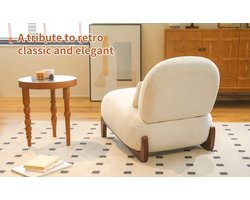 Schattige accentstoel met massief houten poten, fluwelen woonkamerstoel met zachte kussens, knusse slaapkamerstoel, comfortabele armloze leesstoel voor appartement, wachtruimte, balkon-wit