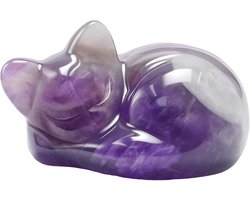 Schattige Amethist Kat Sculptuur, Unieke Kristallen Kat Ornament voor Thuis en Kantoor Decoratie