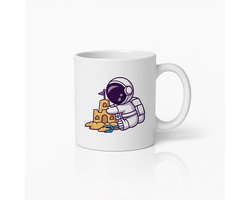 Schattige Astronaut die Zandkasteel Bouwt Koffiemok – Cadeau voor Ruimtefans