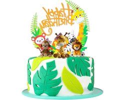 Schattige Dieren Cake Decoratie voor Verjaardagsfeest, Jungle Safari Thema, 4 Stuks Cake Toppers voor Baby's 1e Verjaardag, Dierenfeest Decoraties