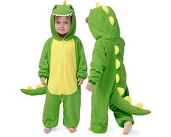 Schattige Dino Overall met Capuchon voor Baby's en Peuters - Lichtgroen Halloween Kostuum
