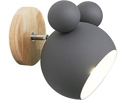 Schattige houten beer in Scandinavische stijl als wandlamp voor naast het bed, leeslamp voor in de slaapkamer, woonkamer of kinderkamer (grijs)