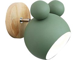 Schattige houten beer in Scandinavische stijl als wandlamp voor naast het bed, leeslamp voor in de slaapkamer, woonkamer of kinderkamer (groen)
