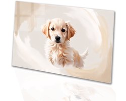 Schattige jonge hond portret - Hond glazen schilderij - Muurdecoratie glas dier - Digital Art - Schilderij op acrylglas - Decoratie muur - acrylglas 75x50 cm