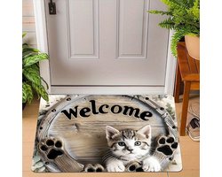 Schattige Kat Welkom Stijl Deurmat, Antislip en Machinewasbaar, Geschikt voor Entree/Balkon etc., Schattig Pootjespatroon