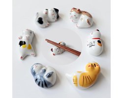 Schattige Katten Rests voor Eten - 6 Stuks Porselein Chopstick Houder, Bestekhouder voor Lepels, Vorken en Chopsticks, Unieke Ontwerpen en Kleuren