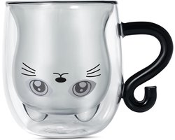 Schattige kopjes, koffie theeglazen, drinkglazen, koffieglas, dubbelwandige geïsoleerde glazen, espressokopje, berenkat mok (zwarte kat)