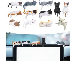 Schattige Mini Kat Figuren voor Auto Interieur, 12 Stuks Dashboard Decoraties en Achteruitkijkspiegel Accessoires, Perfecte Resin Decoratie voor Auto en Bureau
