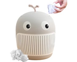 Schattige Mini Prullenbak met Deksel voor Bureau en Tafel, Compact Ontwerp, Grijs