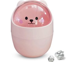 Schattige mini-prullenbak voor op het bureau, een cartoonkat in de vorm van een dier, een prullenbak met een schommeldeksel, een mini-prullenbak voor op het aanrecht en een kleine vuilnisbak (roze) - Tafelvuilnisemmer met deksel, mini-prullenbak kant